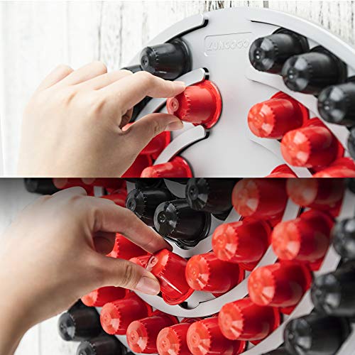 Lungogo Soporte para Cápsulas de Café,Dispensador y Organizador de Plástico Almacenar 65 Cápsulas Compatible con Nespresso Capsulas Originales(Plateado)