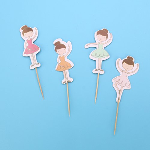 LuOEM - Banderines para tarta de cumpleaños, decoración de bailarina, palillos de dientes, kits de decoración de ballet, bailarina, suministros para fiesta de bebé, regalos de fiesta (color al azar)