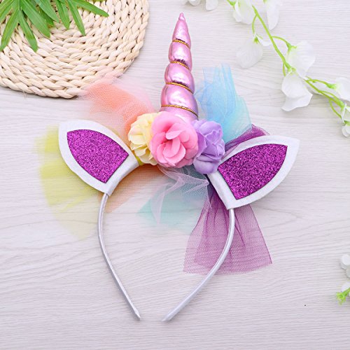 LUOEM Diadema cuerno de unicornio niñas Diadema unicornio diadema Cumpleaños Flor colorida Hheadwear para niños Adultos disfraces cosplay o decoración de fiesta de cumpleaños (rosa)