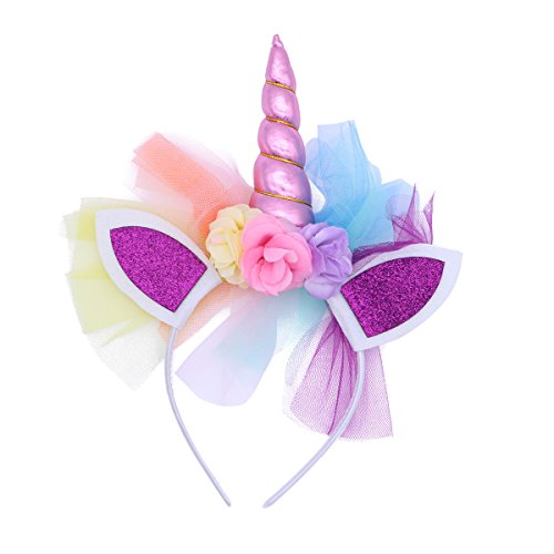LUOEM Diadema cuerno de unicornio niñas Diadema unicornio diadema Cumpleaños Flor colorida Hheadwear para niños Adultos disfraces cosplay o decoración de fiesta de cumpleaños (rosa)