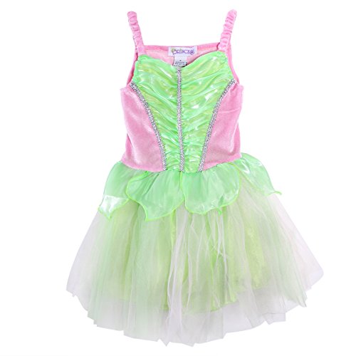 LUOEM Disfraz Hada Niña Alas de Hada Mariposa y Vestido Disfraz Campanilla Niña Verde Rosa Talla M 110-125cm