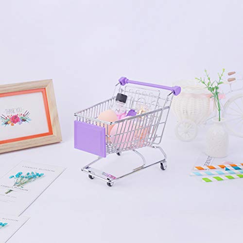 Lurrose 3 unids Mini Carrito de la compra Maquillaje Esponja Holder Cosméticos Almacenamiento Carro de supermercado Los niños pretenden jugar juguete de hierro carro