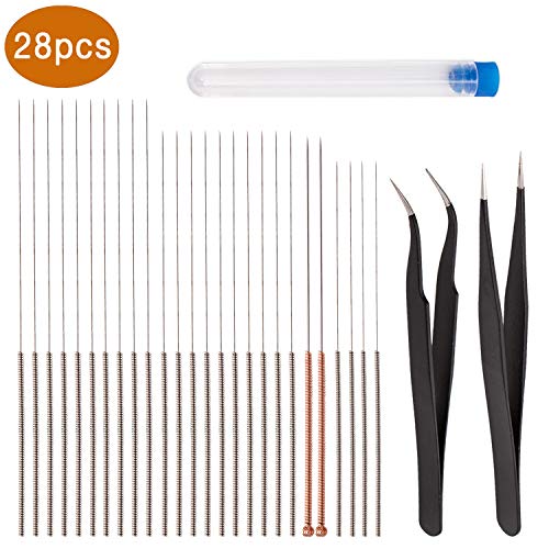 LUTER 28 Piezas Kit de Limpieza de Boquilla de Impresora 3D 3D Printer Kit incluso 26 Piezas 0,15mm, 0,25mm, 0,35mm, 0,4mm, 0,5mm Limpieza de Agujas 2 Piezas Pinzas