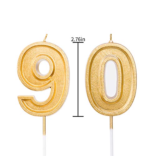 LUTER 7cm Oro Brillo Feliz Cumpleaños Velas De Pastel Velas De Número Vela De Cumpleaños Decoración De Adorno De Pastel para Fiestas Niños Adultos (Número 90)