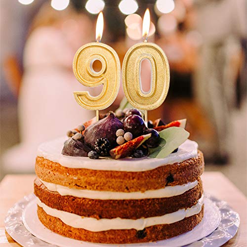 LUTER 7cm Oro Brillo Feliz Cumpleaños Velas De Pastel Velas De Número Vela De Cumpleaños Decoración De Adorno De Pastel para Fiestas Niños Adultos (Número 90)