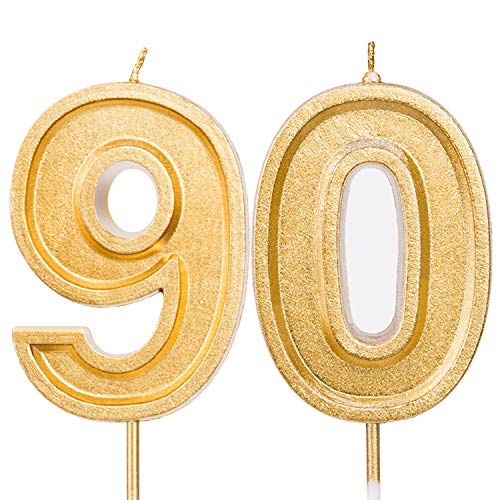 LUTER 7cm Oro Brillo Feliz Cumpleaños Velas De Pastel Velas De Número Vela De Cumpleaños Decoración De Adorno De Pastel para Fiestas Niños Adultos (Número 90)