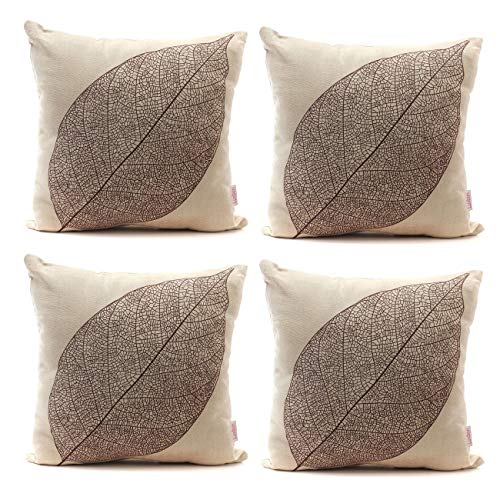 Luxbon Conjunto de 4 Funda de Cojín 45x45cm Almohada Vena de Hoja Lino Duradero Decoración para Sofá Cama Coche Regalo del día de la Madre 18x18
