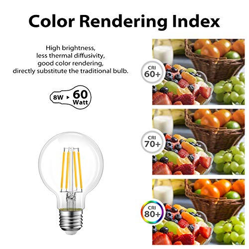 LVWIT Bombillas Globo de Filamento LED E27 (Casquillo Gordo) - 8W equivalente a 60W, 806 lúmenes, Color blanco cálido 2700K. Bombilla retro vintage, No regulable - Pack de 6 Unidades.