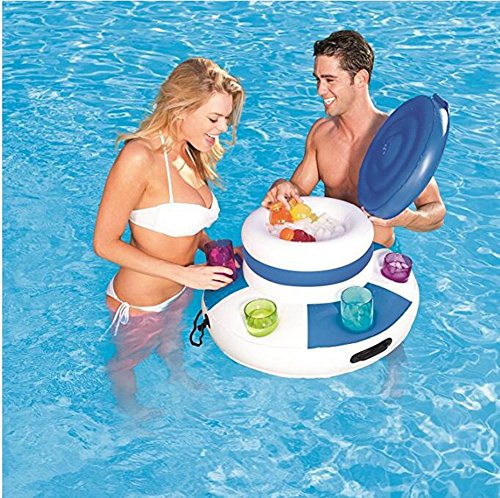 L&Zr Bebidas hinchables refrigerador Salón Piscina Chill Bebe Flotante Mega Hielo Cerveza Enfriador Piscina Flotador Verano, blue1