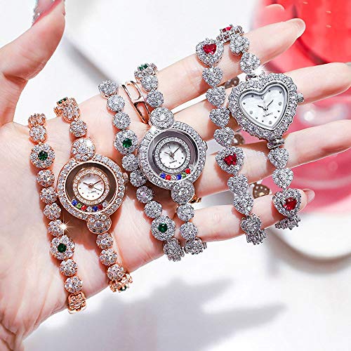 LZRDZSW de las mujeres reloj de cuarzo con dial de plata indicación analógica y correa de pulsera con diamantes grandes, serie francesa romántica llena de diamantes, for el partido del club fácil de d