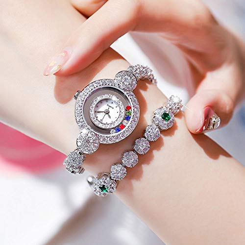 LZRDZSW de las mujeres reloj de cuarzo con dial de plata indicación analógica y correa de pulsera con diamantes grandes, serie francesa romántica llena de diamantes, for el partido del club fácil de d
