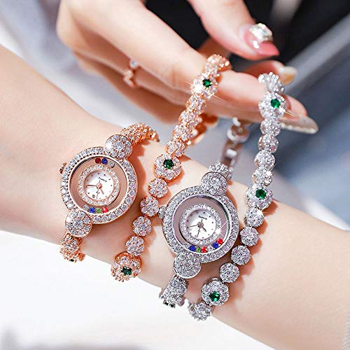 LZRDZSW de las mujeres reloj de cuarzo con dial de plata indicación analógica y correa de pulsera con diamantes grandes, serie francesa romántica llena de diamantes, for el partido del club fácil de d