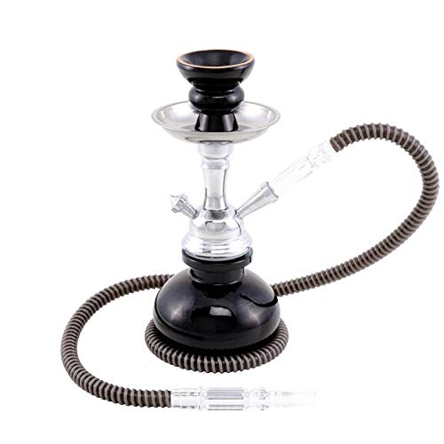 MADGROW. Cachimba BASIC cristal liso y cuerpo metálico. 25cm 1 manguera acrílica. NEGRA. Incluye Pack10 pastillas carbón, 5 boquillas XL, Difusor de burbujas, Cazoleta adicional, pinzas con perforador