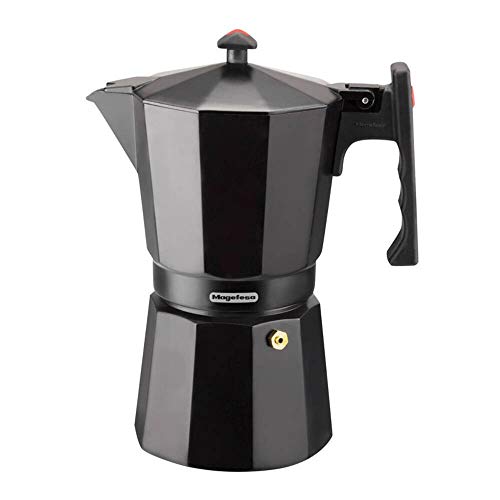 MAGEFESA Colombia – La cafetera MAGEFESA Colombia está Fabricada en Aluminio Extra Grueso. Pomo y Mangos ergonómicos de bakelita Toque Frio. (Negro, 3 Tazas)