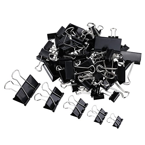 MAIKEHIGH 72 Pinzas Oficina Piezas FoldBack Binder Clips Paper Metal Clamps para Notas Letter Suministros, 5 Tamaños clasificados, Negro
