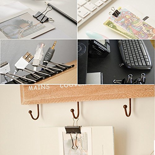 MAIKEHIGH 72 Pinzas Oficina Piezas FoldBack Binder Clips Paper Metal Clamps para Notas Letter Suministros, 5 Tamaños clasificados, Negro