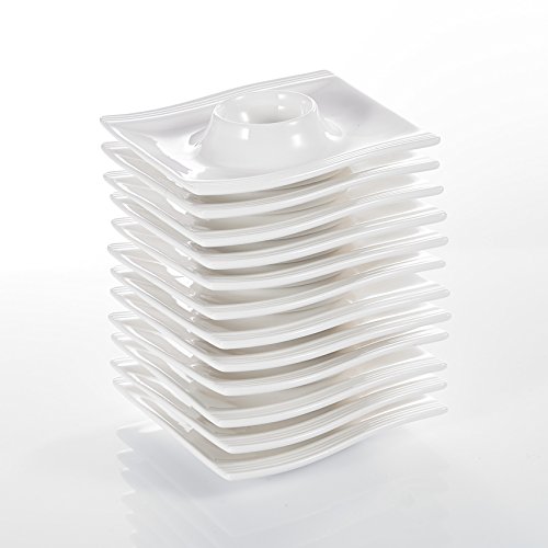 Malacasa, Flora Series, Juego de Hueveras 12 pc 4.5" Hueveras Sostenedor Huevos Soporte de Porcelana Placas (11,5 * 11,5 * 2,5 cm) Blanco