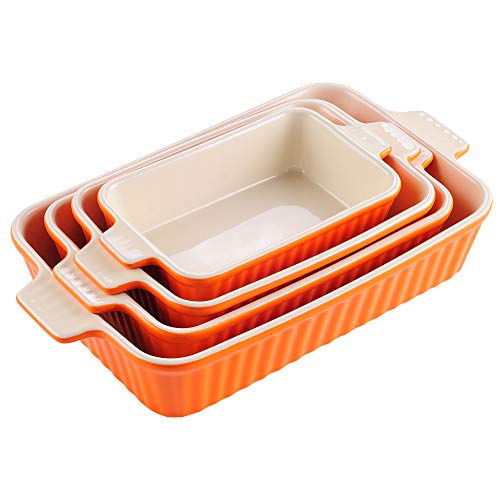MALACASA Serie Bake.Bake, Set de 4 Fuentes para Horno, Molde de Horno para Platos Ideales para Lasañas, Pasteles, Tapas, Porcelana, Naranja