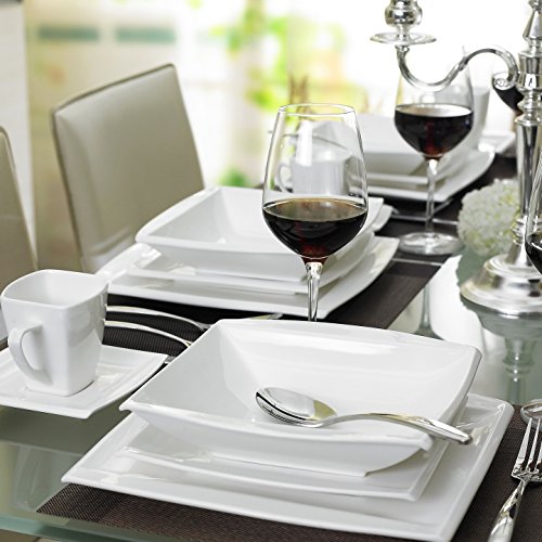 MALACASA, serie Blance, 60 PCS Vajillas de Porcelana Servicio de Cena con 12 Tazas de café, Platillos, Platos de Postre, Platos de Sopa y Platos Vajillas para 12 Personas