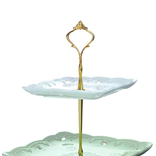 MALACASA, Serie Sweet.Time, Bandejas para Tartas, (10" 8.2" 6") 3 Capas de Placas Porcelana, El Colgante de Plata para Postres, Frutas