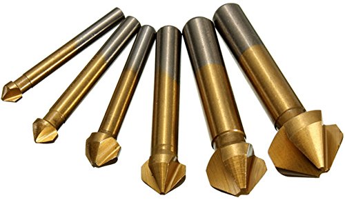 Malayas® Avellanadores HSS 90º Juego de 6Pzas Brocas Avellanadoras Enchapado de Titanio de Ø 6.3mm 8.3mm 10.4mm 12.4mm 16.5mm 20.5mm con 3 Alas de Corte, para Madera Metal Aluminio