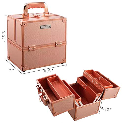 Maletín para Maquillaje Vacío Profesional Impermeable Caja Neceser Maleta Estuche Organizador de Viaje Cosméticos con Cerradura y Llave 25x18x23.5cm, Oro Rosa