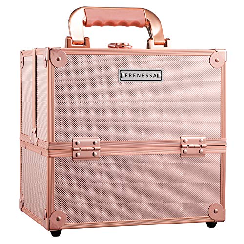 Maletín para Maquillaje Vacío Profesional Impermeable Caja Neceser Maleta Estuche Organizador de Viaje Cosméticos con Cerradura y Llave 25x18x23.5cm, Oro Rosa