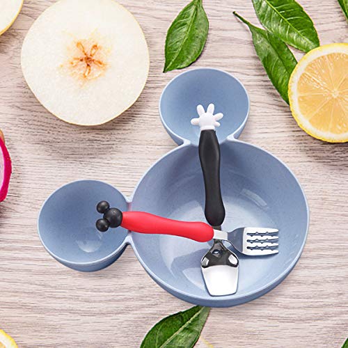 Mallalah Muesli Bowl Kids, Mickey Cute Salad Bowl, Desayuno Bowl, Cereal Bowl, Postre Bowl Bowl Tazón + Cuchara Tenedor, Juego de Platos de Rejilla de vajilla Infantil (Azul)