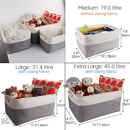 Mangata Cestas de almacenaje Grandes, Caja almacenaje Tela de Lona con Asas para Ropa, estantes, Juguetes (Plegable, Gris Blanco,Extra Grande)