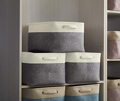 Mangata Cestas de almacenaje Grandes, Caja almacenaje Tela de Lona con Asas para Ropa, estantes, Juguetes (Plegable, Gris Blanco,Extra Grande)
