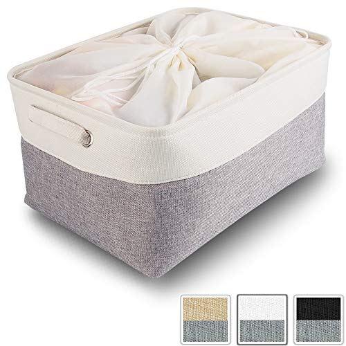 Mangata Cestas de almacenaje Grandes, Caja almacenaje Tela de Lona con Asas para Ropa, estantes, Juguetes (Plegable, Gris Blanco,Extra Grande)