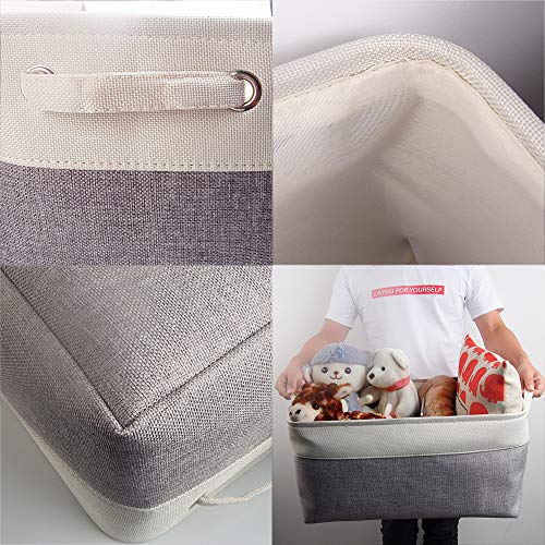 Mangata Cestas de almacenaje Grandes, Caja almacenaje Tela de Lona con Asas para Ropa, estantes, Juguetes (Plegable, Gris Blanco,Extra Grande)