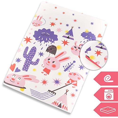 Manta de juegos para bebes suelo acolchada plegable enrollable gimnasio actividades alfombra 130x90 cm Fabricada en España (Pink Rabbit)