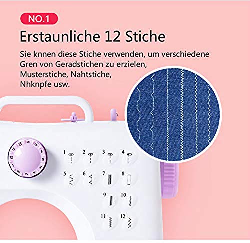 Máquina de coser -12 tipos de puntadas, pedal eléctrico de doble uso, función de patchwork, costura de botones, cremallera, costura cilíndrica, costura