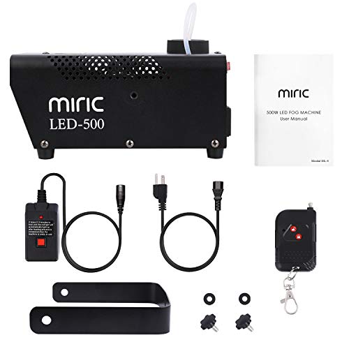 Máquina de Humo, Miric 500W Máquina de Niebla con Cable Remoto y Control Remoto Inalámbrico, Máquina de Humo con 3 Luces de Colores para Halloween, Navidad, Bodas, Fiestas y Festivales, Negro
