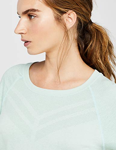 Marca Amazon - AURIQUE Camiseta Deportiva sin Costuras con Manga Francesa Mujer, Verde (Ether Marl), 36, Label:XS