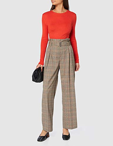 Marca Amazon - find. Pantalón de Cuadros con Cintura de Fuelle para Mujer, Negro (Black), 40, Label: M