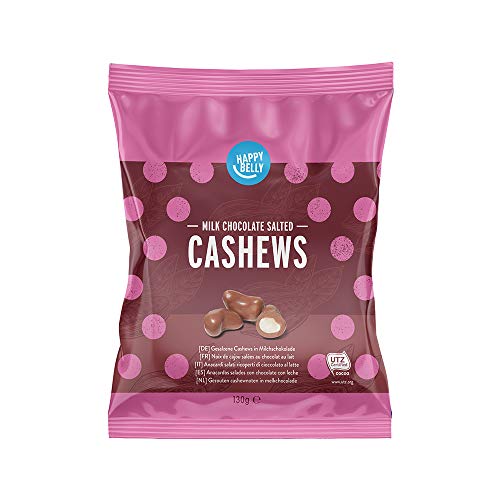 Marca Amazon - Happy Belly Anacardos salados con chocolate con leche 130g x 6