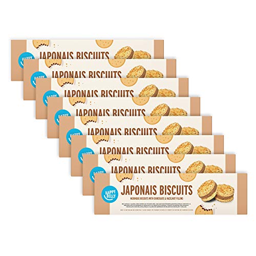 Marca Amazon - Happy Belly - Galletas Japonais (merengue con chocolate y avellana) - 8 packs de 100 g
