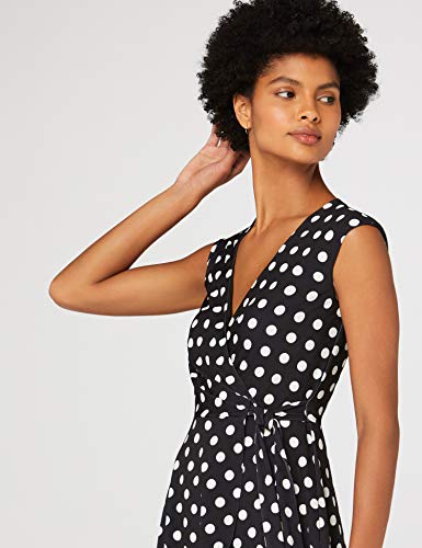 Marca Amazon - TRUTH & FABLE Vestido Cruzado de Punto Mujer, Multicolor (Spot), 42, Label: L