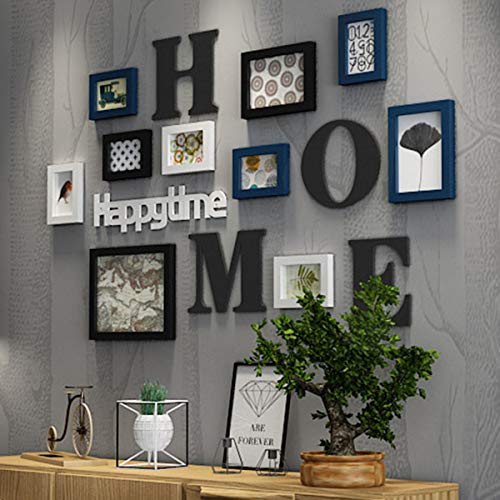 Marcos de fotos Collage de marco de foto Madera de combinación de madera sólida marco de foto marco pared de fondo creativo decoración de pared (Color : Azul)