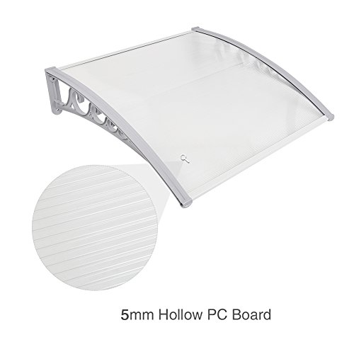 Marquesina para Puertas Ventanas Toldo Refugio de Nieve, Porche Delantero, Sombra Exterior, Techo, hecho en Cubierta de Policarbonato (60,5x100cm, Gris-Blanco)