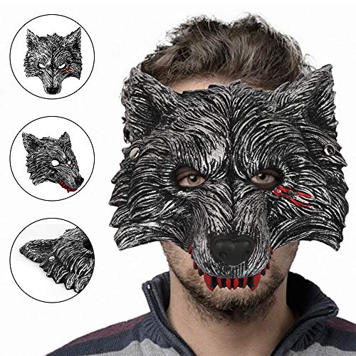 Mascara de Lobo, Máscara Halloween, Careta Lobo, Careta De Hombre Lobo para Cosplay Halloween Mascarada, Gris Oscuro, 25 x 21 cm