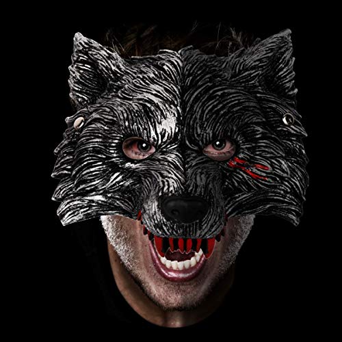 Mascara de Lobo, Máscara Halloween, Careta Lobo, Careta De Hombre Lobo para Cosplay Halloween Mascarada, Gris Oscuro, 25 x 21 cm