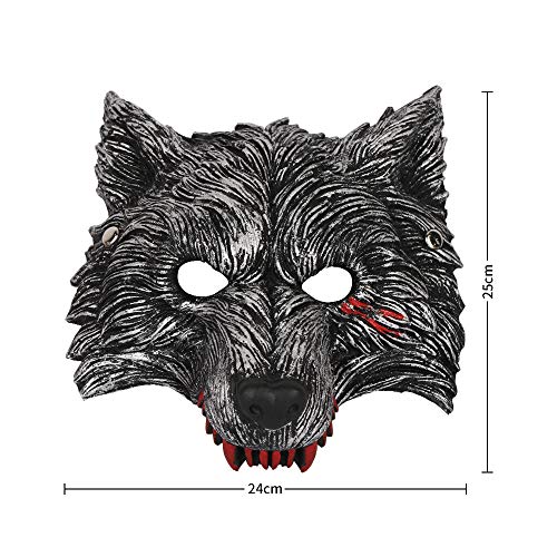 Mascara de Lobo, Máscara Halloween, Careta Lobo, Careta De Hombre Lobo para Cosplay Halloween Mascarada, Gris Oscuro, 25 x 21 cm