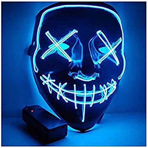 MáScaras Halloween LED Luminosa MáScara,Purga Horror Grimace Mask,para Navidad /Scary Halloween Disfraz/Cosplay /Grimace Festival /Fiesta Show /Mascarada, Alimentado Por BateríA( Azul )
