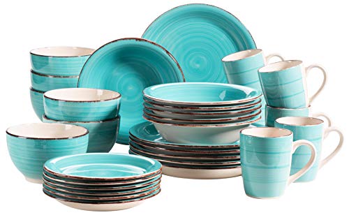 MÄSER 931614 Bel Tempo II - Vajilla (30 piezas, cerámica pintada a mano), color turquesa