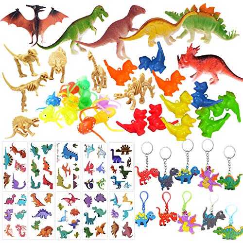 Mattelsen 52 Pcs Granel Juguetes de Dinosaurios Surtidos Aspecto Realista - Juguete de Dedo, Pulsera, Tatuajes y Silbato para Niños Dinosaurios de Cumpleaños Piñata Rellenos y Bolsas Regalo de Fiesta