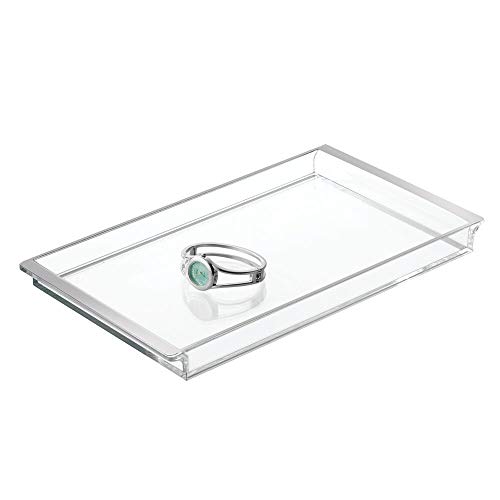 mDesign Bandeja organizadora para cosméticos – Elegante Organizador de baño para lociones, cosméticos, Accesorios, etc. – Organizador de Maquillaje de plástico para el baño – Transparente/Plateado