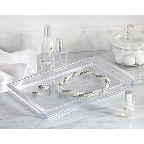 mDesign Bandeja organizadora para cosméticos – Elegante Organizador de baño para lociones, cosméticos, Accesorios, etc. – Organizador de Maquillaje de plástico para el baño – Transparente/Plateado
